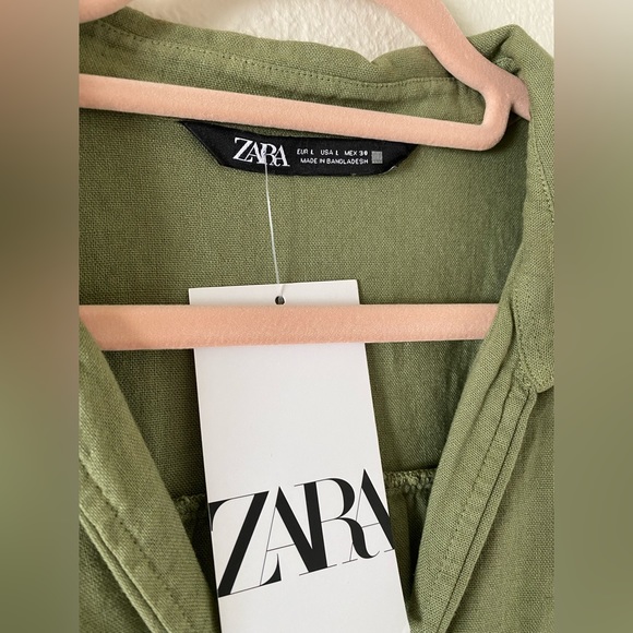 NWT! Zara Light Khaki Linen Blend Dress - Size Large (runs small!) - Picture 2 of 6